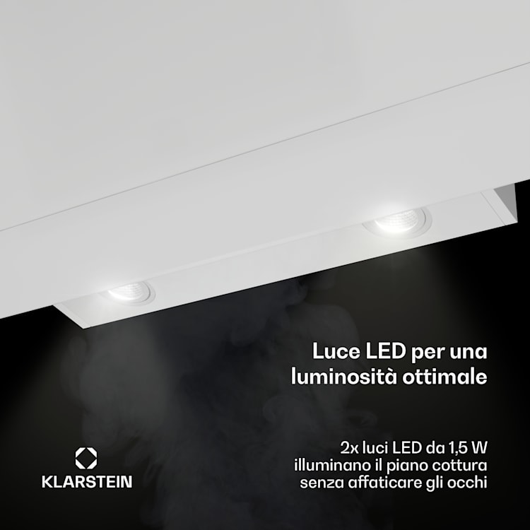 Aurica 90 - Cappa aspirante, 90 cm, 600 m³/h, LED, Touch, vetro, bianco 