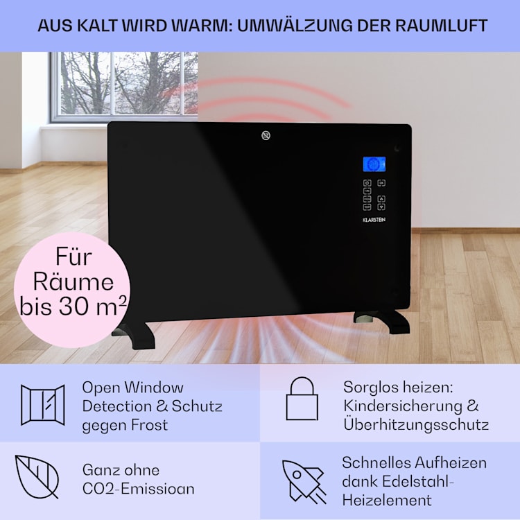 Norderney Konvektions-Heizgerät Thermostat Timer 2000W 30m² schwarz 