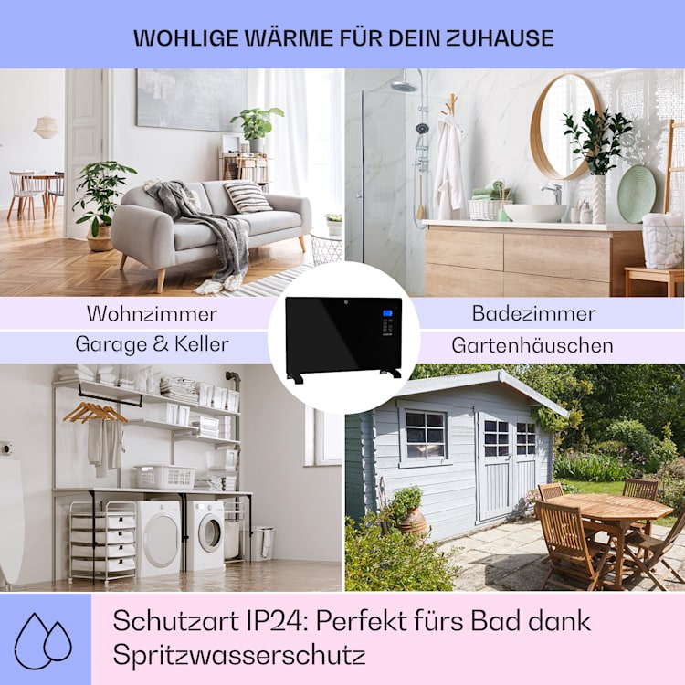 Norderney Konvektions-Heizgerät Thermostat Timer 2000W 30m² schwarz 
