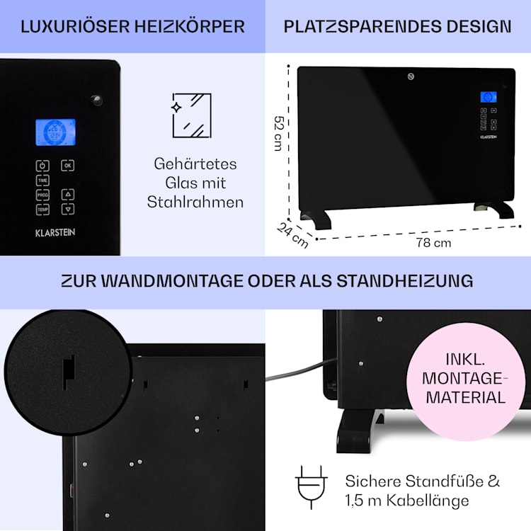 Norderney Konvektions-Heizgerät Thermostat Timer 2000W 30m² schwarz 