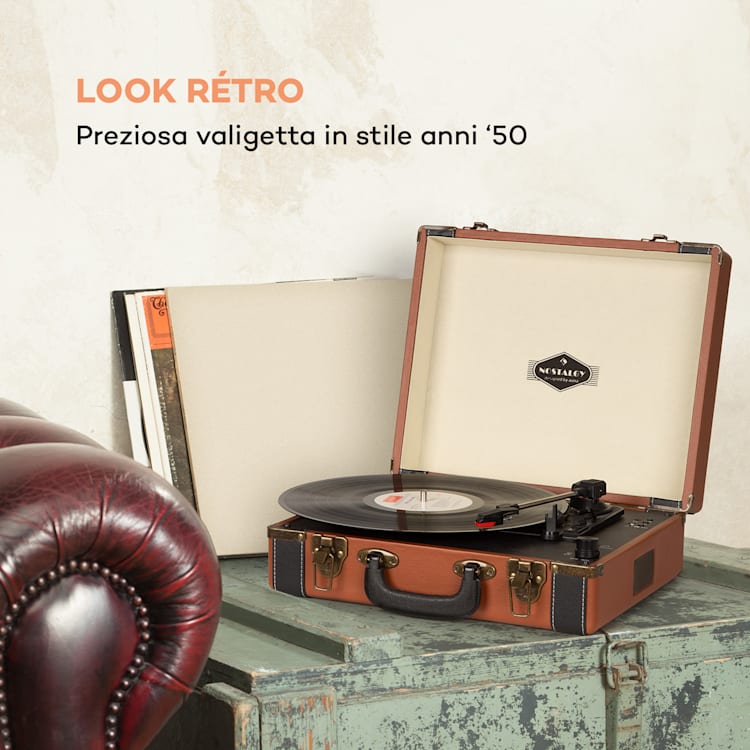 Giradischi BT USB auna Jerry Lee BT registrazione e riproduzione marrone 