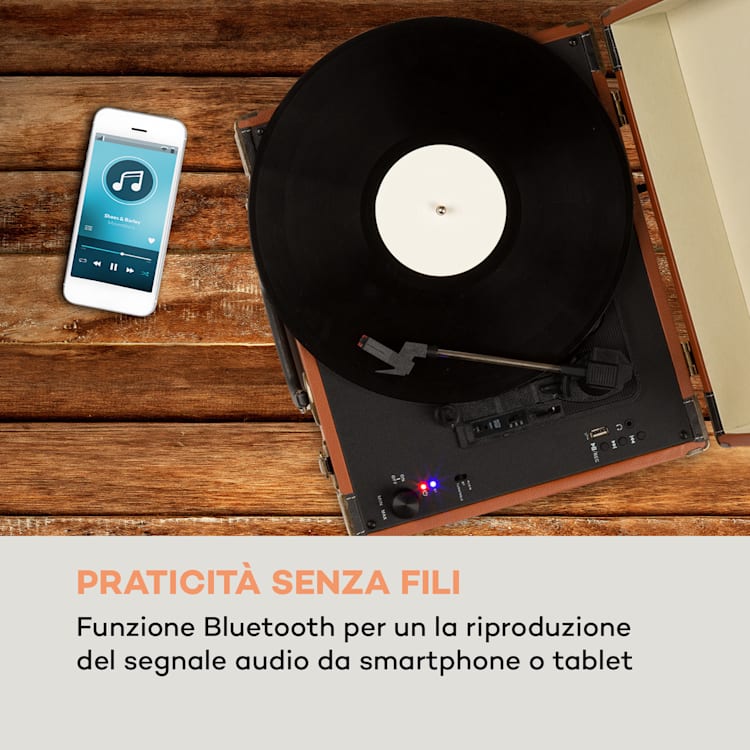 Giradischi BT USB auna Jerry Lee BT registrazione e riproduzione marrone 