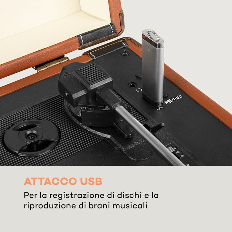 Giradischi BT USB auna Jerry Lee BT registrazione e riproduzione marrone 