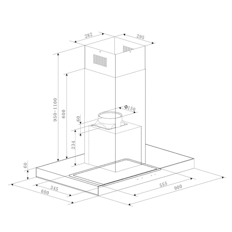 Valeria Cappa a Isola 90cm 650m³/h Scarico Touch LED Vetro Inox Nero