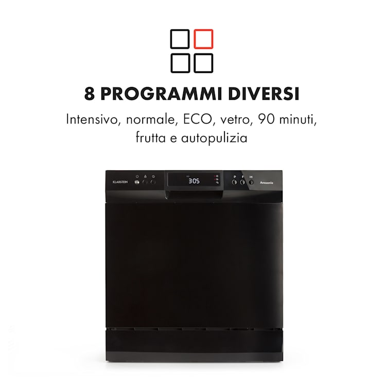 Amazonia 8 Neo Lavastoviglie, 6 programmi, display a LED Nero