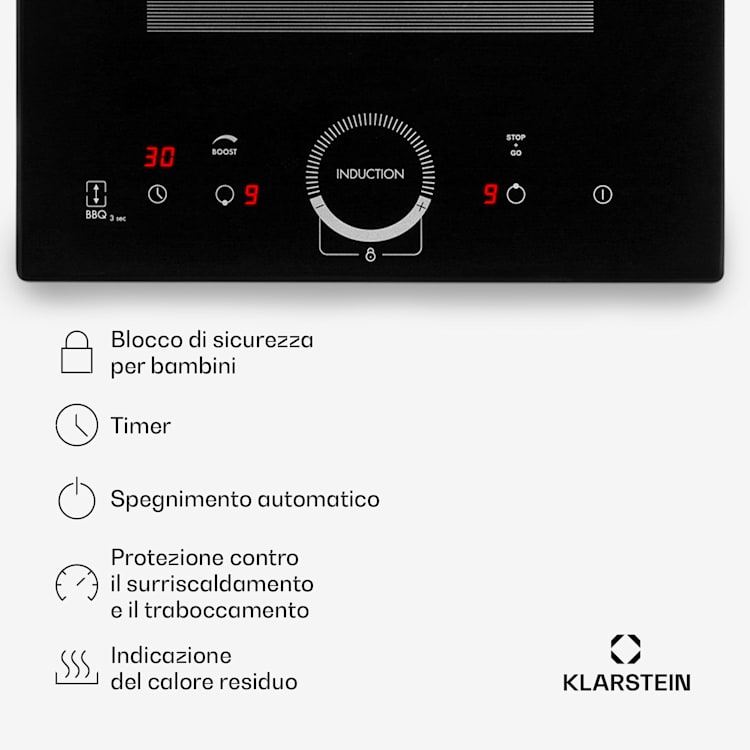 Delicatessa Slim Domino Piano cottura a induzione 3500W timer nero 2 | Nero trasparente