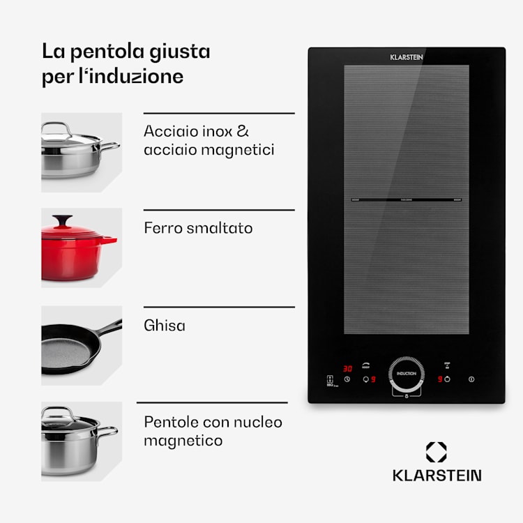 Delicatessa Slim Domino Piano cottura a induzione 3500W timer nero 2 | Nero trasparente