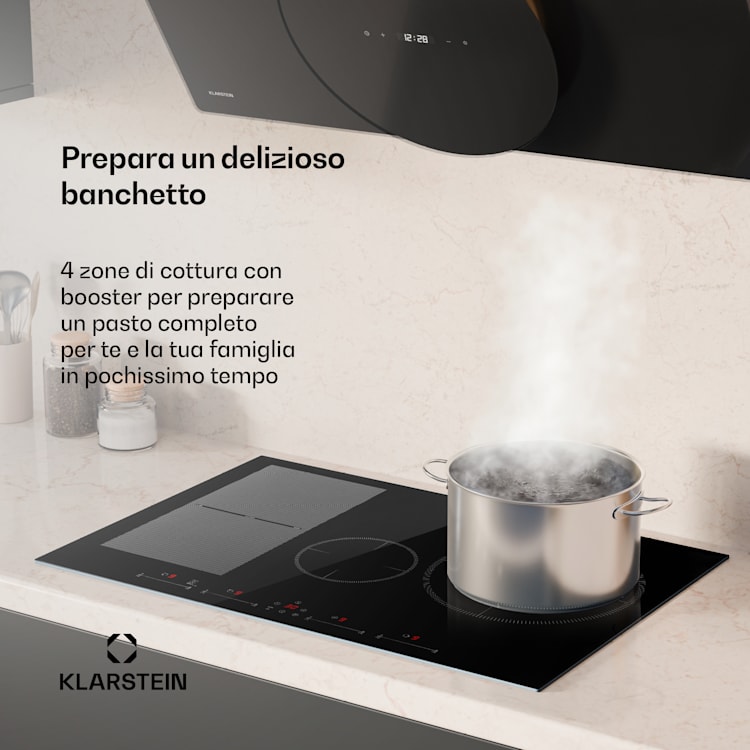 Delicatessa 77 Hybrid - Piano cottura a induzione da incasso, autonomo, 4 zone, 7000 W, vetroceramica 4 (2x rettangolari, 1x rotondo da 28 cm, 1x rotondo da 16 cm)