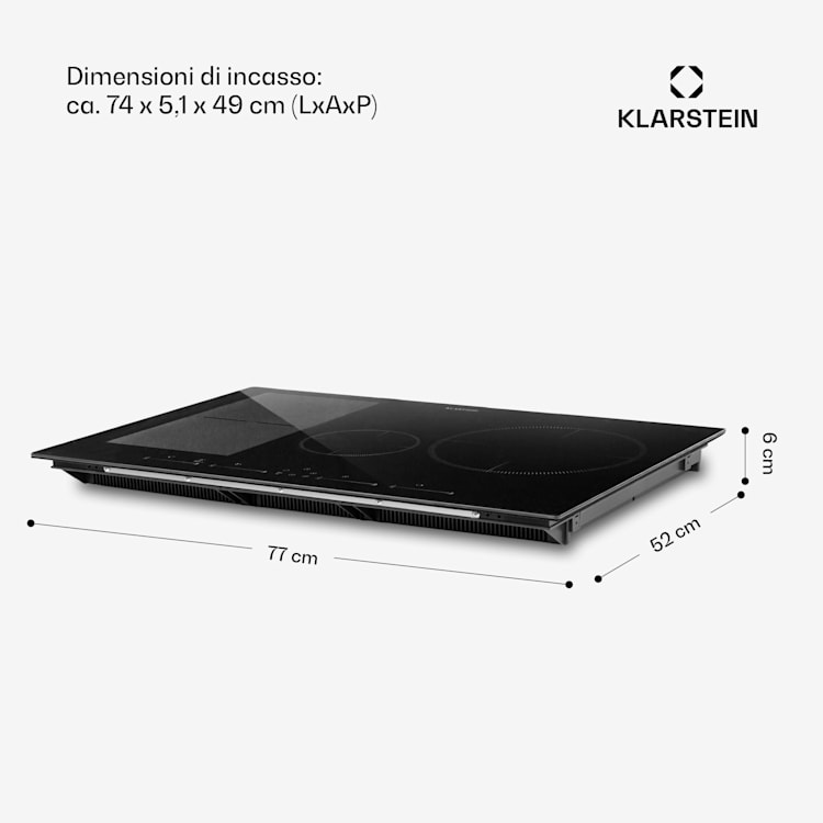 Delicatessa 77 Hybrid - Piano cottura a induzione da incasso, autonomo, 4 zone, 7000 W, vetroceramica 4 (2x rettangolari, 1x rotondo da 28 cm, 1x rotondo da 16 cm)