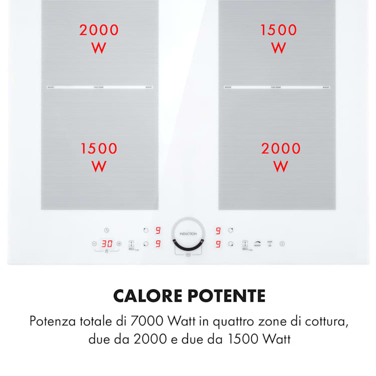Delicatessa 60 Piano Cottura a Induzione 4 Zone 7000W Timer bianco Bianco trasparente