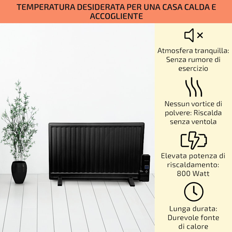 Wallander radiatore a olio 800 W termostato ultrapiatto nero 800 W | Nero