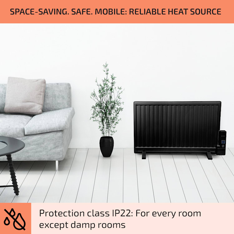 Wallander, olajradiátor, 800 W, termosztát, olajfűtés, ultra lapos design, fekete 