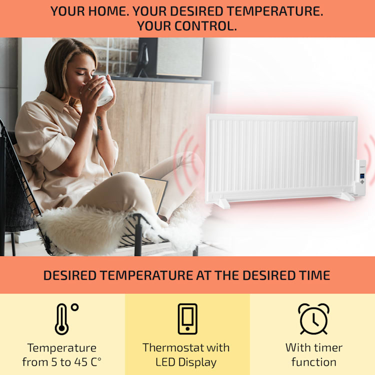 Wallander, olajradiátor, 1000 W, termosztát, olajfűtés, lapos design, fehér 1000 W | Fehér