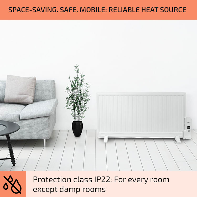 Wallander, olajradiátor, 1000 W, termosztát, olajfűtés, lapos design, fehér 1000 W | Fehér