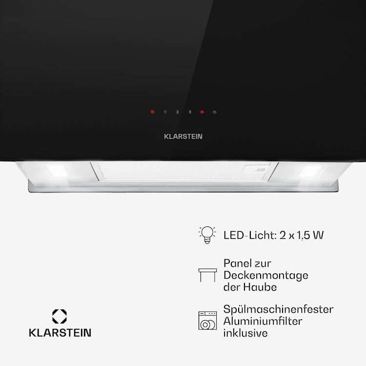 Kronleuchter L Inselabzugshaube 60cm Abluft: 590m³/h LED Touch Glas Schwarz