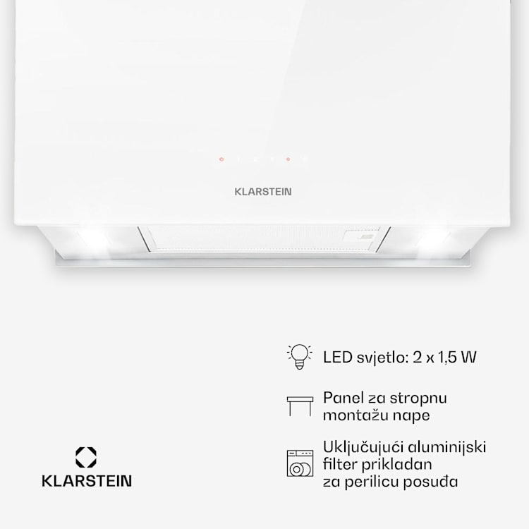 Kronleuchter L, stropna otočna kuhinjska napa, 60 cm, snaga recirkulacije 590 m³/h, LED, zaslon osvjetljiv na dodir, bijela Bijela