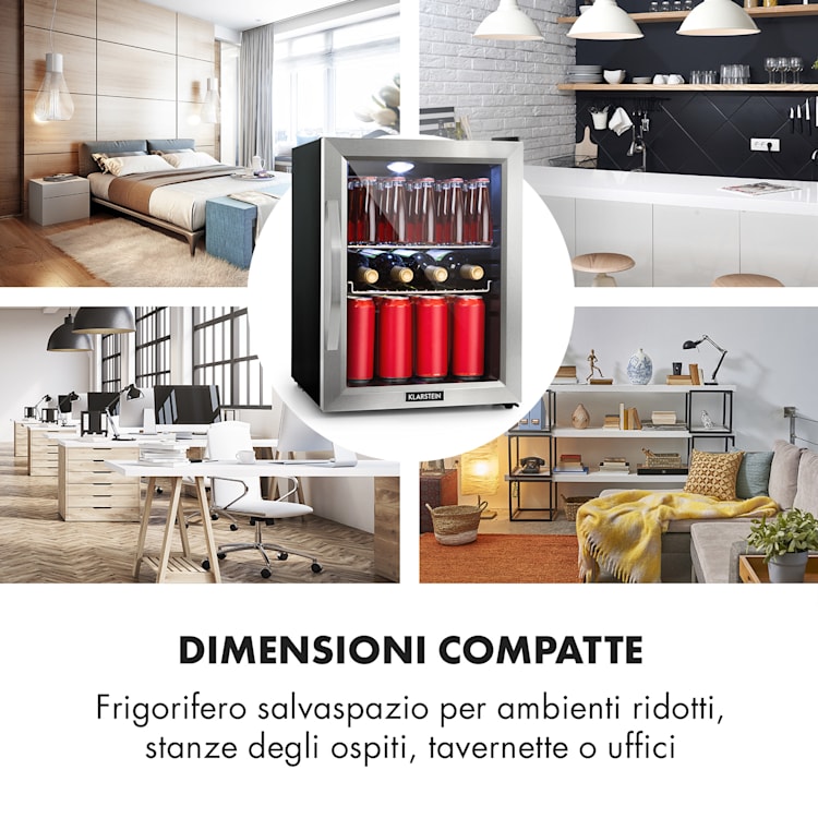 Beersafe M - Frigorifero, 33 litri, 2 ripiani, sportello panoramico in vetro, acciaio inox 