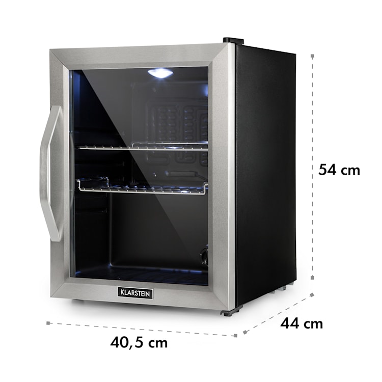 Beersafe M - Frigorifero, 33 litri, 2 ripiani, sportello panoramico in vetro, acciaio inox 