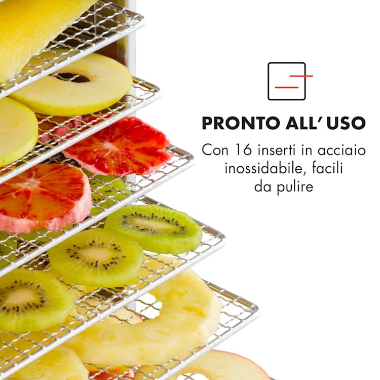 Master Jerky 16 Essiccatore 1500W 40-90 °C timer 15h acciaio inox arge 16 scomparti