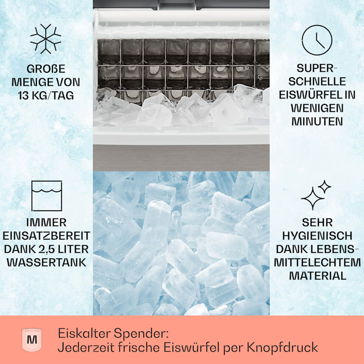 Clearcube Eiswürfelmaschine Klareis 13kg/24h Edelstahl schwarz Edelstahl
