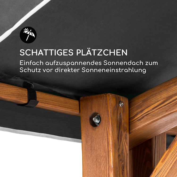 Aruba Hollywoodschaukel Sonnendach 130cm 2-Sitzer Massivholz Grau Dunkelgrau