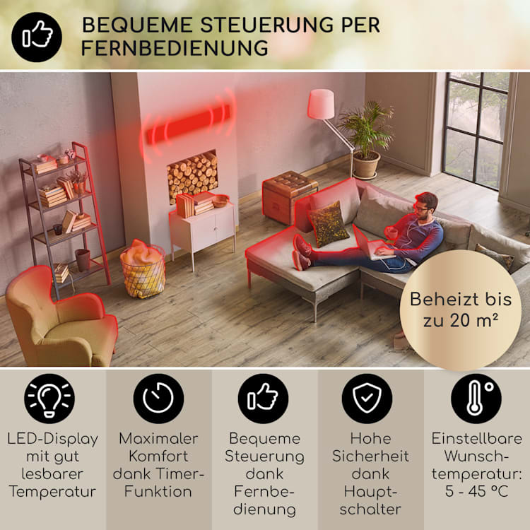 Chauffage par infrarouge Cosmic Beam Plus 2400 W IP 44 télécommande 