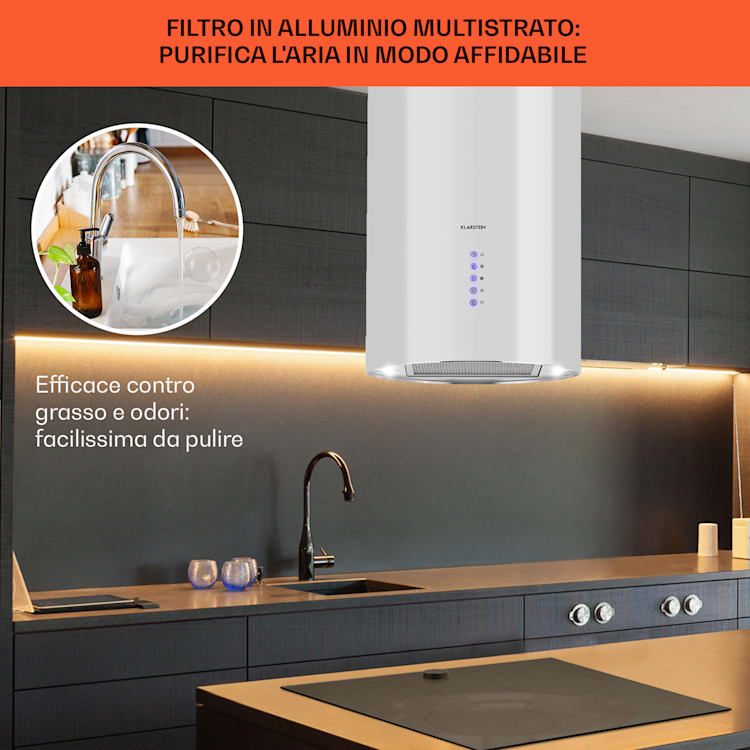 Beretta cappa aspirante a isola Ø35cm a ricircolo 650m³/h LED bianco Bianco