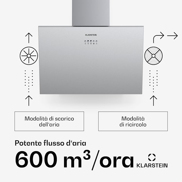 Silver Lining 60 Cappa Aspirante 60cm 600m³/h Classe A Acciaio Inox 60 cm