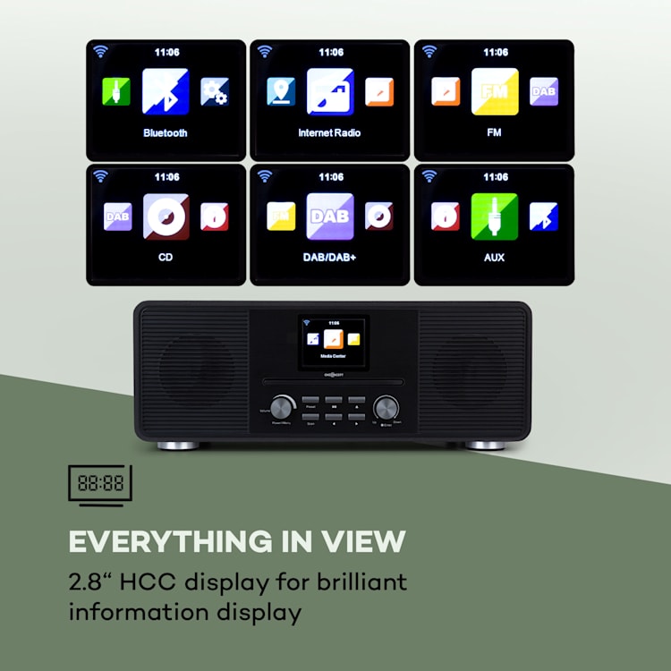 Streamo CD, internetové rádio, 2 x 10 W, WLAN, DAB+, FM, CD prehrávač, BT, čierne 