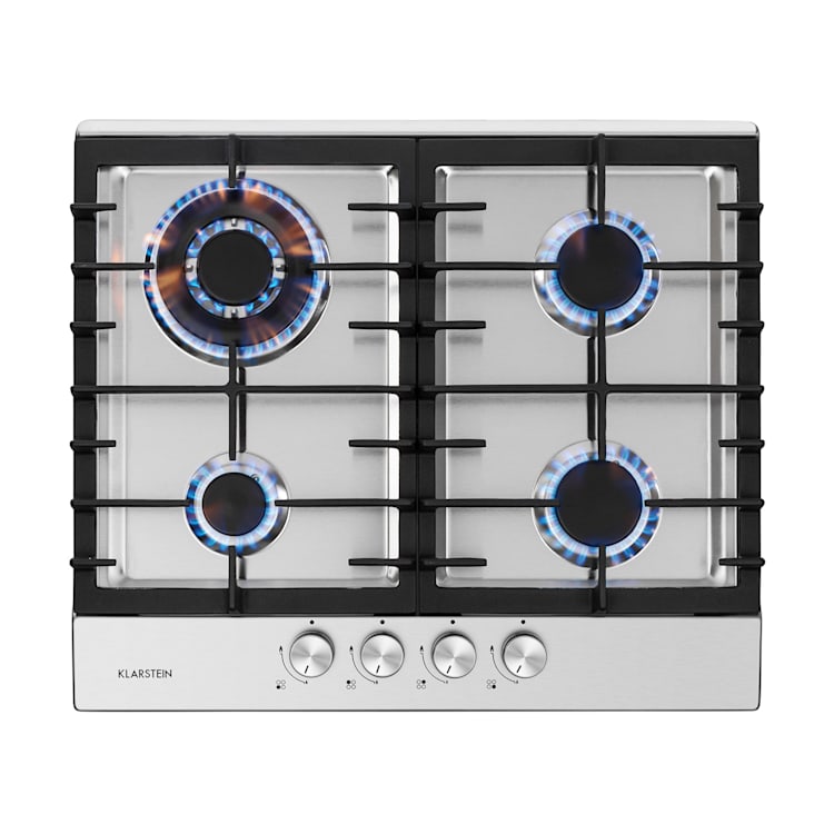 Ignito 4 Zonen Gaskochfeld 4-flammig Sabaf-Brenner Edelstahl silber 60 cm | Edelstahl | Silber