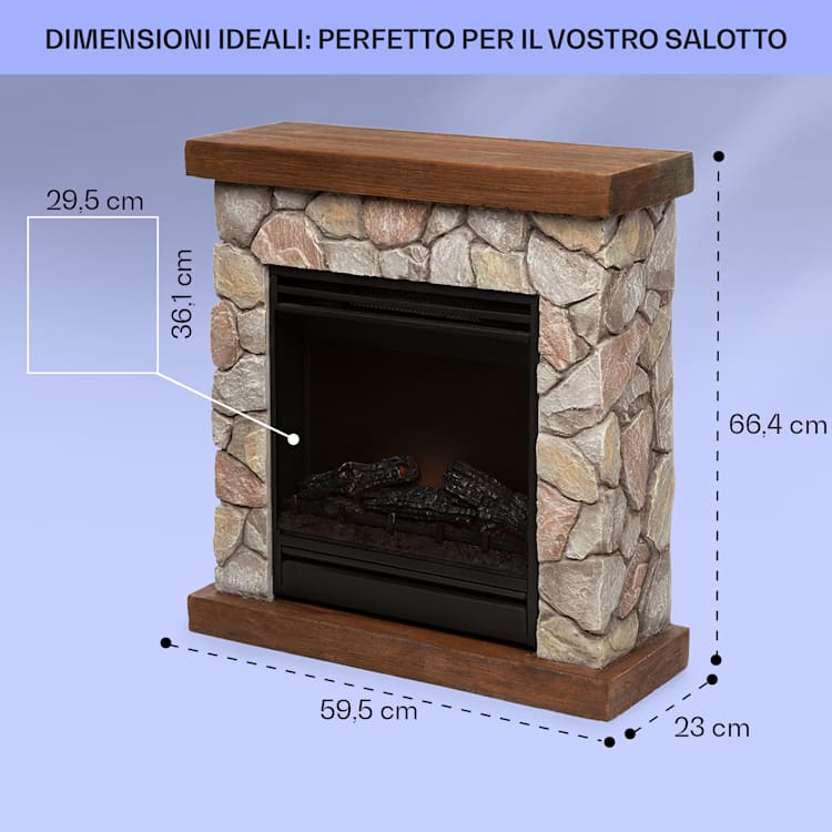 Lienz - Camino elettrico, 1800 W, elementi decorativi in polystone, telecomando Grigio