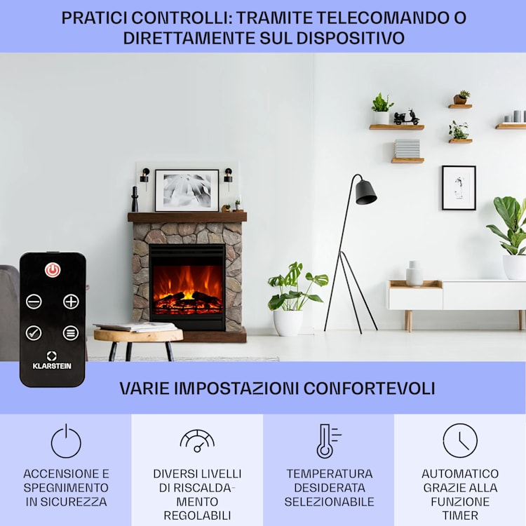 Lienz - Camino elettrico, 1800 W, elementi decorativi in polystone, telecomando Grigio