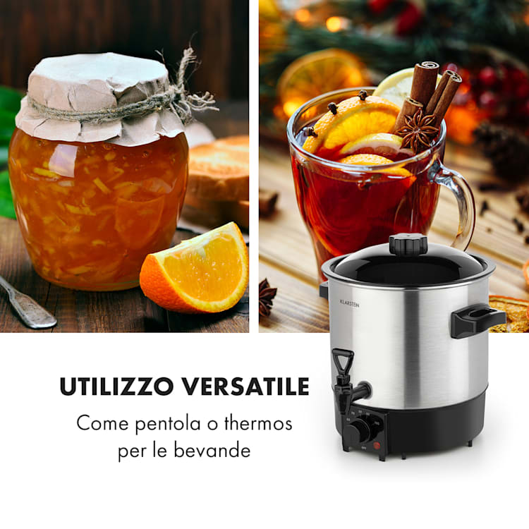 Biggie Eco Pastorizzatore & Dispenser 1000W 30-100°C Rubinetto 9l Analogo | 9 Ltr | Acciaio inox