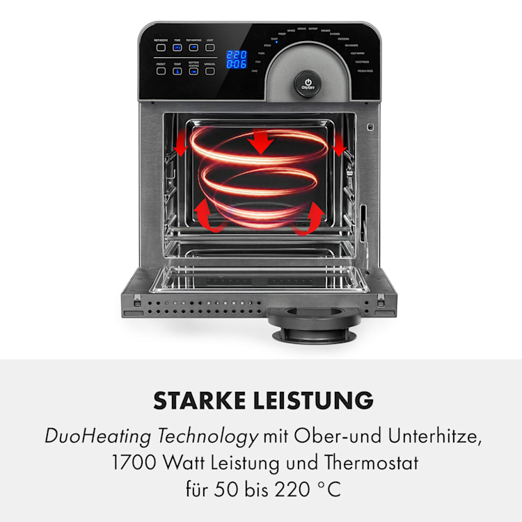 AeroVital Cube Chef Heißluftfritteuse  1700 W 14 Liter 16 Programme Ober- und Unterhitze Schwarz