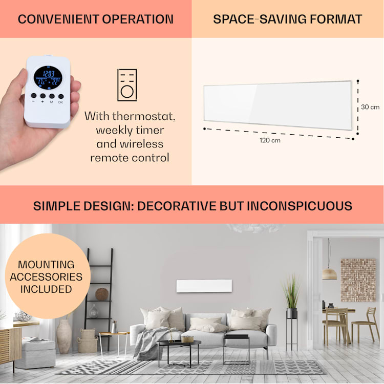 Wonderwall Air 36 Infrarotheizung 120x30cm 360W Wandinstallation Fernbedienung 