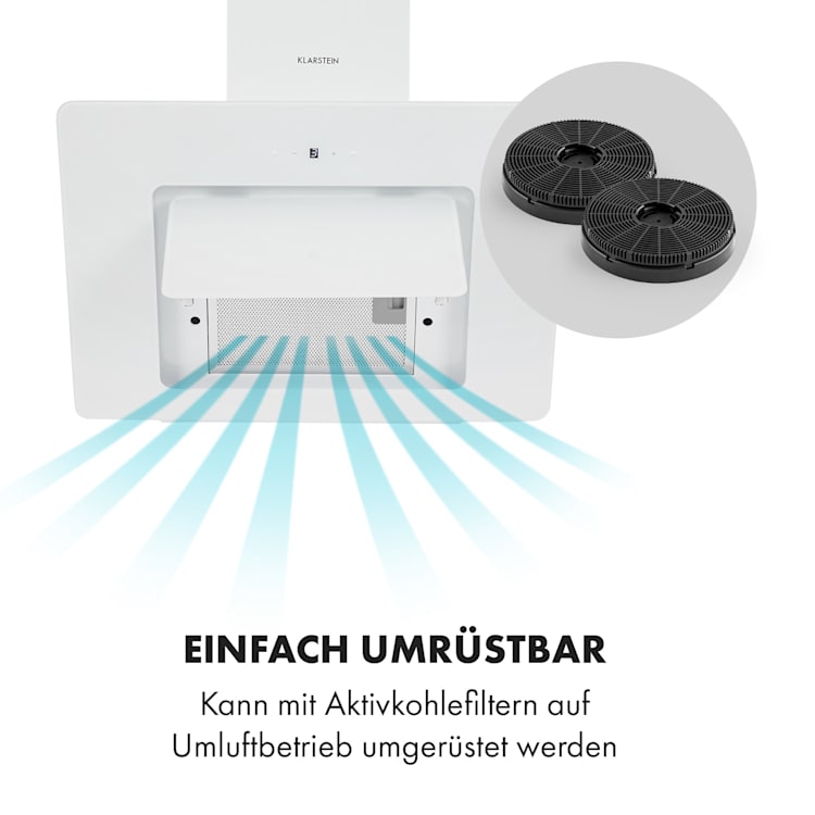Sofia 60 Dunstabzugshaube kopffrei 300 m³/h Touch-Control Glasfront 60 cm | Weiß