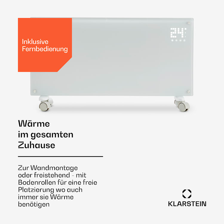 Bornholm Smart Konvektions-Heizgerät | 2000 W | SmartHeat Design: WiFi-Verbindung | LED-Display | 24-h-Timer | 2 Heizstufen: 1000 / 2000 W | IP24: Spritzwassergeschützt | Fernbedienung | Standgerät Weiß