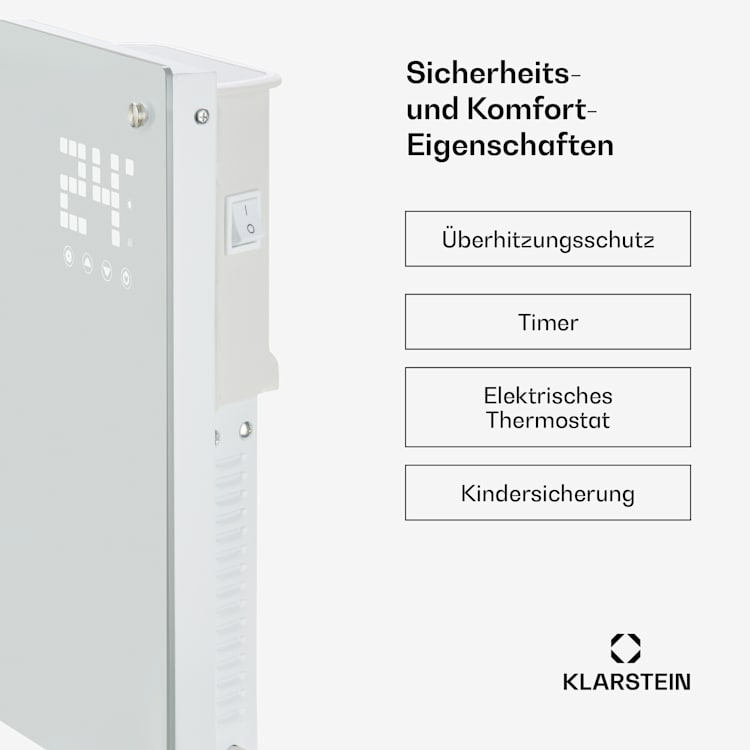 Bornholm Smart Konvektions-Heizgerät | 2000 W | SmartHeat Design: WiFi-Verbindung | LED-Display | 24-h-Timer | 2 Heizstufen: 1000 / 2000 W | IP24: Spritzwassergeschützt | Fernbedienung | Standgerät Weiß