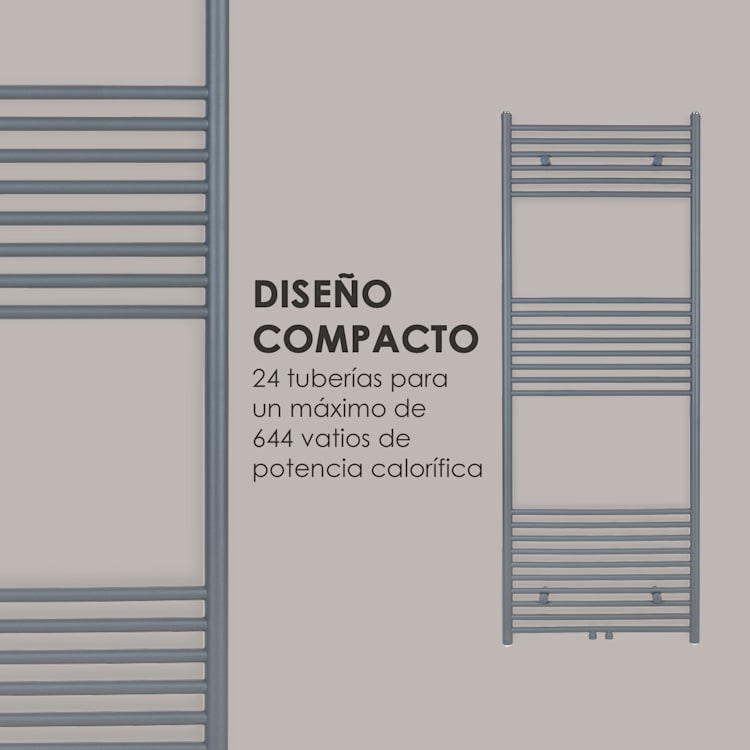 Fino 160 x 60 Radiador de agua de 644W Soporte para toallas 1/2" 6-12m² Gris 160 cm