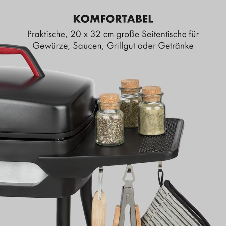 Gatsby grill elettrico 2000W superficie barbecue antiaderente tavoli laterali nero Nero