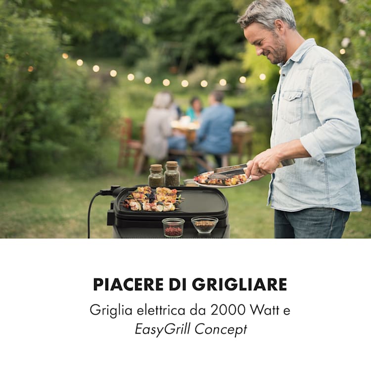 Gatsby grill elettrico 2000W superficie barbecue antiaderente tavoli laterali nero Nero