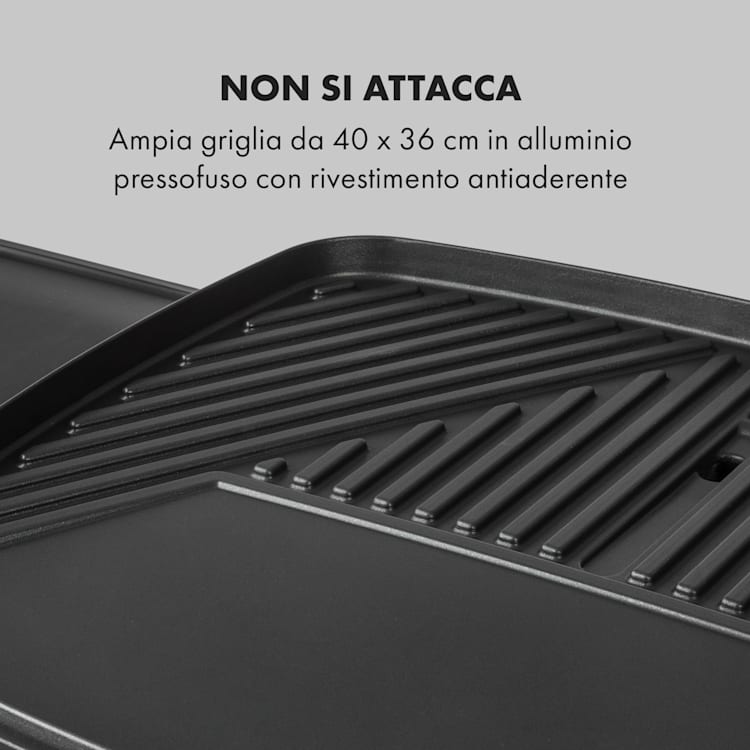 Gatsby grill elettrico 2000W superficie barbecue antiaderente tavoli laterali nero Nero