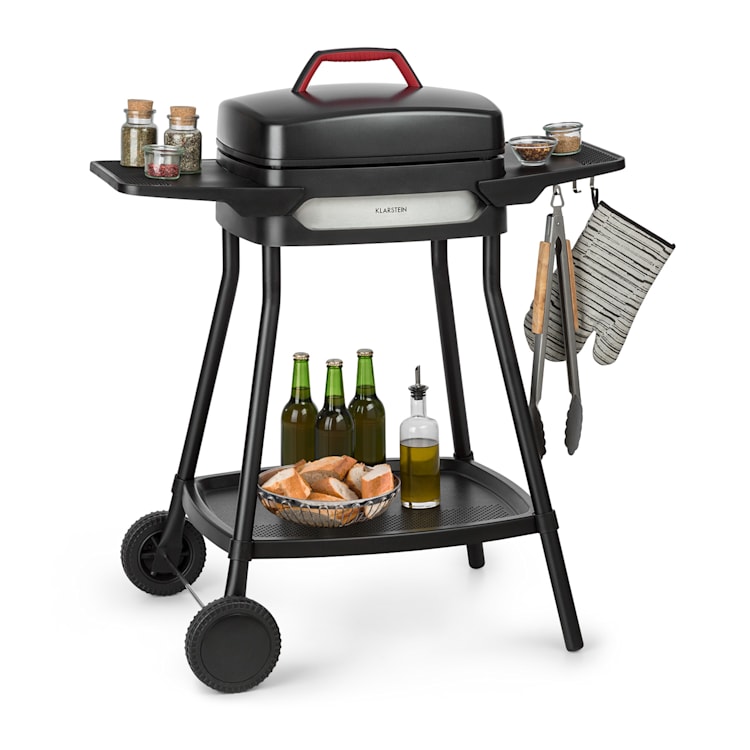 Gatsby grill elettrico 2000W superficie barbecue antiaderente tavoli laterali nero Nero