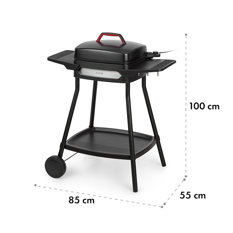 Gatsby grill elettrico 2000W superficie barbecue antiaderente tavoli laterali nero Nero