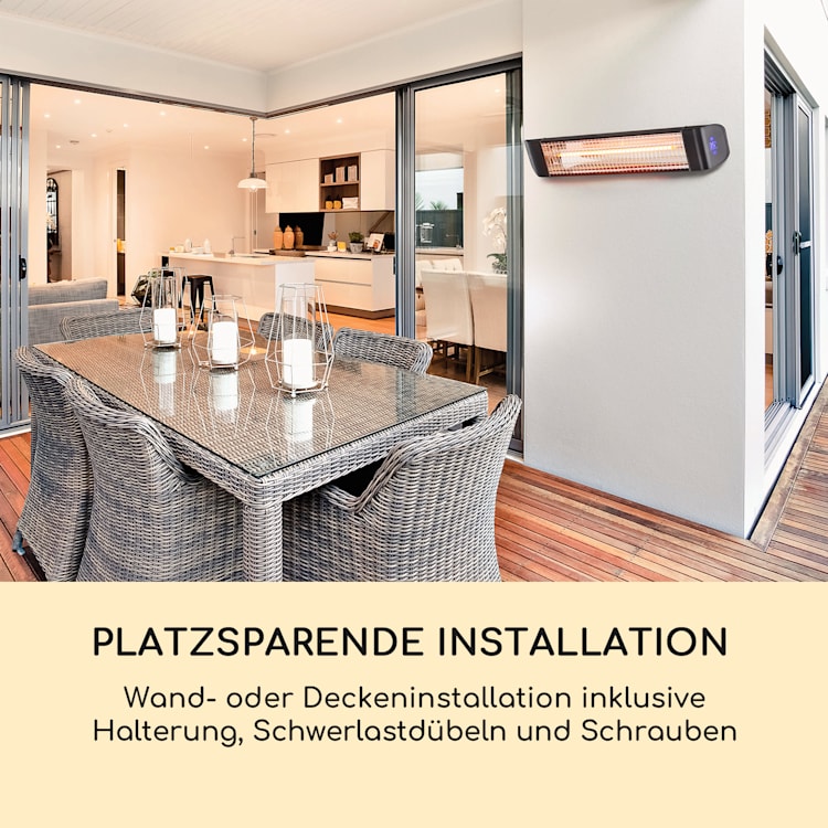 Smartwave Infrarot-Heizstrahler Carbonröhre 2400W WiFi Appsteuerung Schwarz