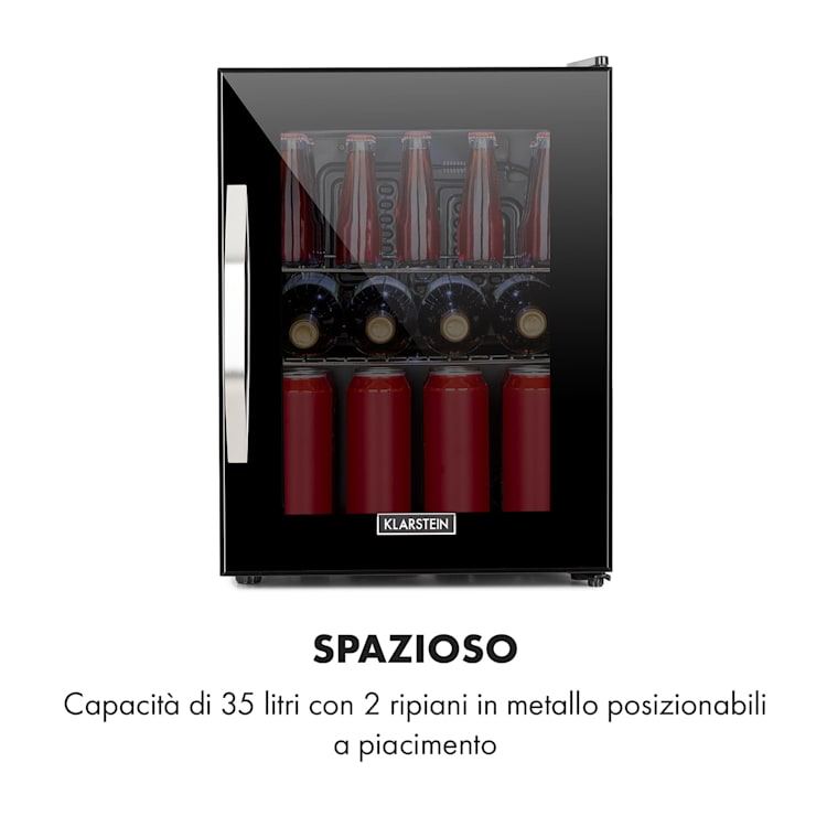 Beersafe M Onyx - Frigorifero, 33 litri, 2 ripiani, sportello panoramico in vetro 33 Ltr | Nero
