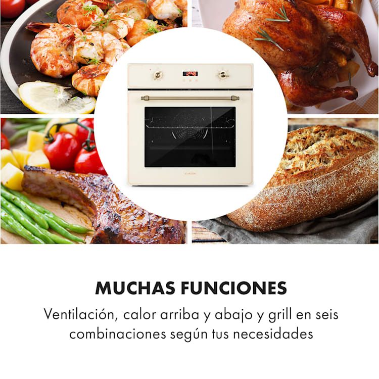 Elizabeth Horno encastrable diseño retro 6 funciones 50-250°C color crema Crema Vintage