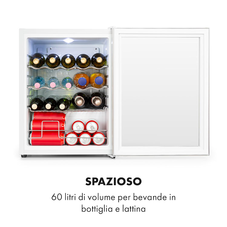 Beersafe XL Crystal White - Frigorifero, 60 litri, 4 ripiani, sportello panoramico in vetro, acciaio inox 60 Ltr | Bianco