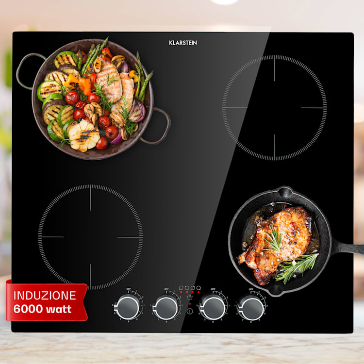 Kochheld Piano Cottura a Induzione a 4 Zone 6000W Manopola Vetro nero 4