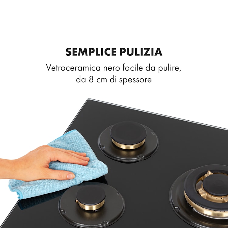 Goldflame 5 piano cottura a gas 5 fuochi bruciatori d'ottone vetroceramica nero 5
